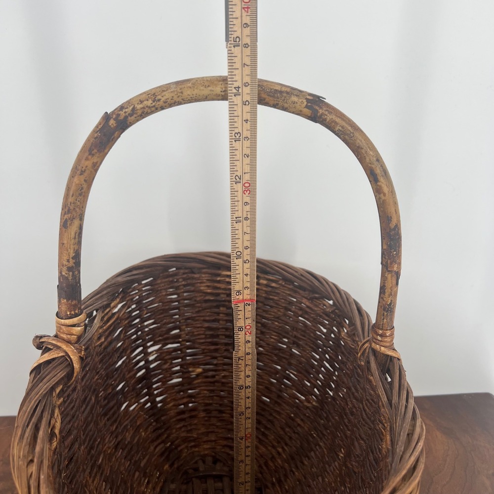 Vintage French Country Woven Rattan Wicker Gathering Basket Farmhouse Rustic 14" - Picture 10 of 14